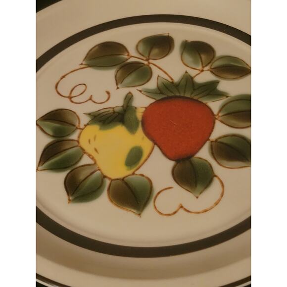 Vintage MCM 70s Strawberry Stoneware Dinner Plates Sears Japan HandPainted Set 2 - Picture 4 of 8